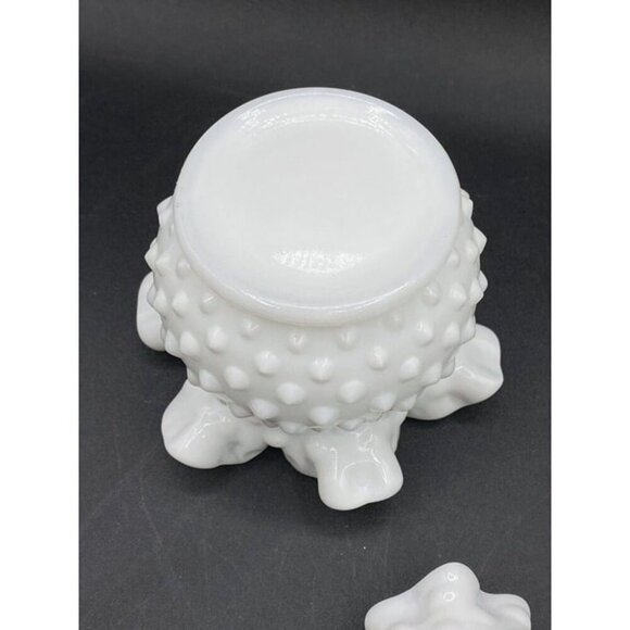 Fenton Milk Glass Hobnail Candy Bon Bon Dish Ruffled Bowl Vase Set Of 2 - Picture 5 of 12